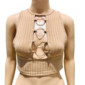 Beach Bunny Swimwear top NWT beige/ nude with plunging cutout neckline & accents